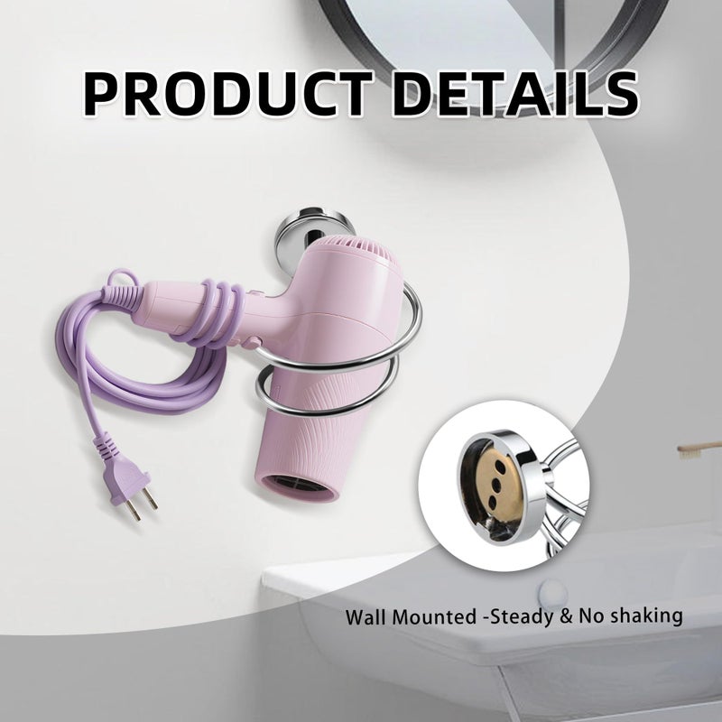 SWETON Bathroom Hair Dryer Holder Hair Care Tools Holder Wall Mount Chrome Finished Stainless Steel - Image 4